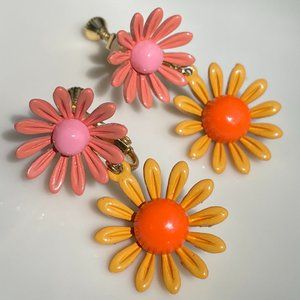 Jenny Walton Pink & Orange Double Daisy Earrings